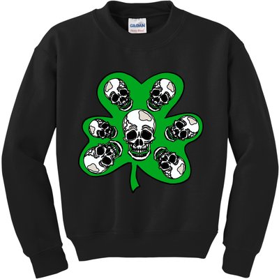Irish Shamrock Clover Skulls Kids Sweatshirt