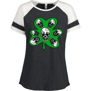 Irish Shamrock Clover Skulls Enza Ladies Jersey Colorblock Tee