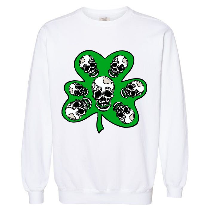 Irish Shamrock Clover Skulls Garment-Dyed Sweatshirt