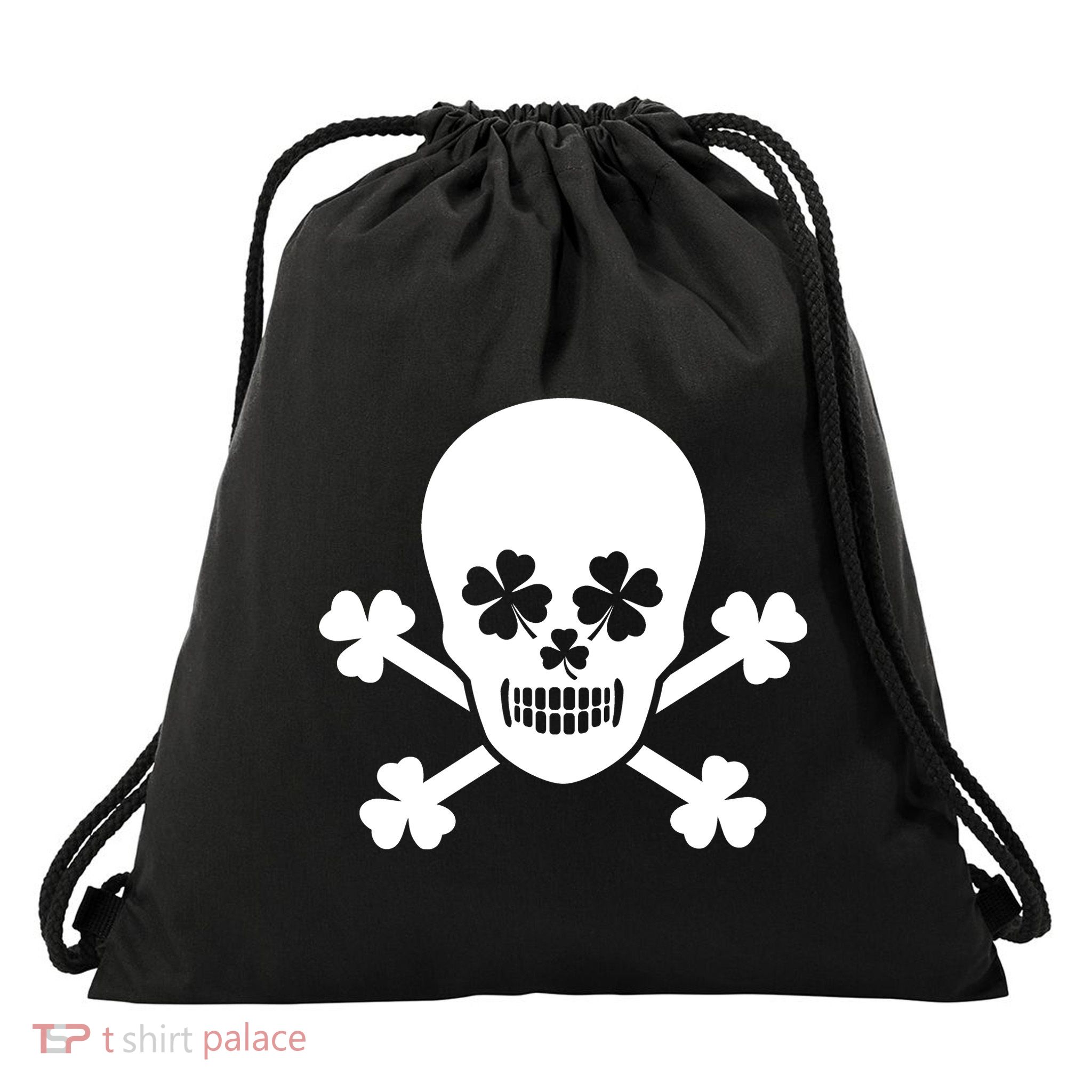 Irish Shamrock Skull Drawstring Bag