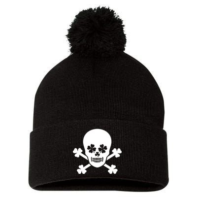 Irish Shamrock Skull Pom Pom 12in Knit Beanie