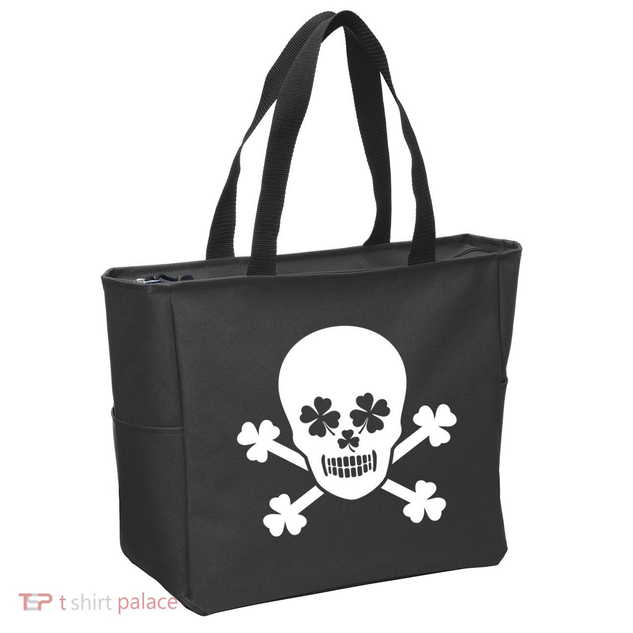 Irish Shamrock Skull Zip Tote Bag