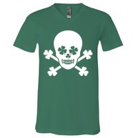 Irish Shamrock Skull V-Neck T-Shirt