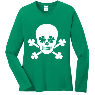 Irish Shamrock Skull Ladies Long Sleeve Shirt