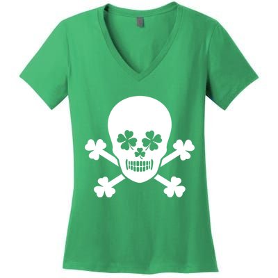 Irish Shamrock Skull Women's V-Neck T-Shirt