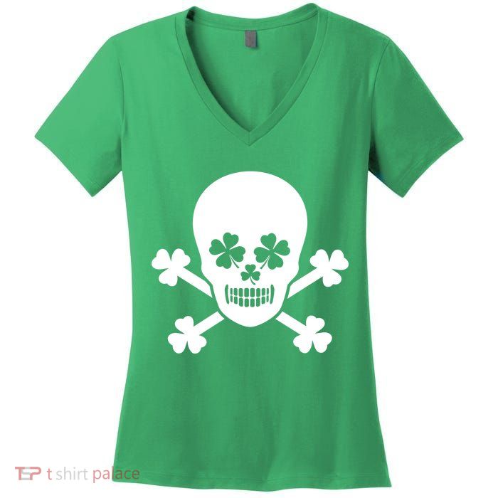 Irish Shamrock Skull Women's V-Neck T-Shirt