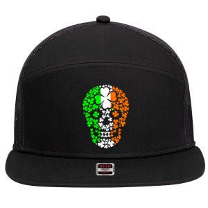 Irish Skull Ireland Clover 7 Panel Mesh Trucker Snapback Hat