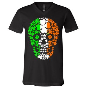 Irish Skull Ireland Clover V-Neck T-Shirt