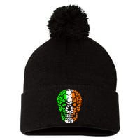 Irish Skull Ireland Clover Pom Pom 12in Knit Beanie