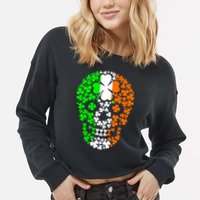 Irish Skull Ireland Clover Cropped Pullover Crew