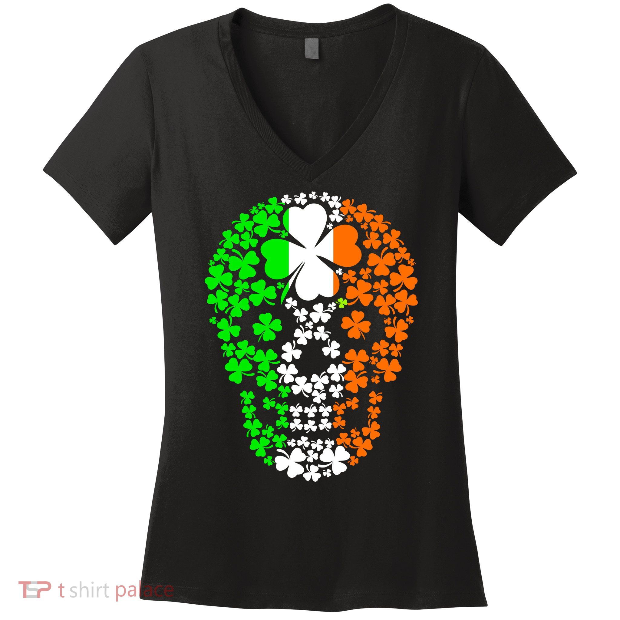 Irish Skull Ireland Clover Women's V-Neck T-Shirt