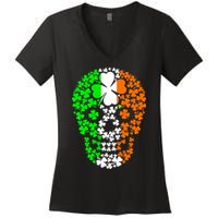 Irish Skull Ireland Clover Women's V-Neck T-Shirt