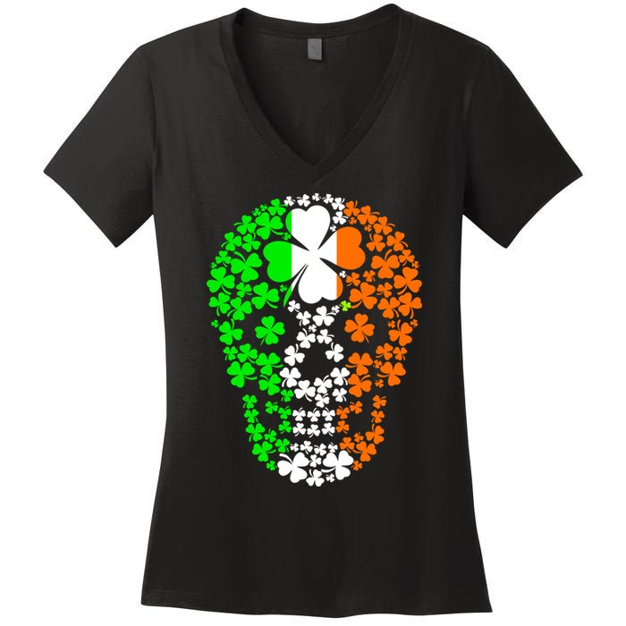 Irish Skull Ireland Clover Women's V-Neck T-Shirt