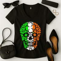 Irish Skull Ireland Clover Women's V-Neck T-Shirt