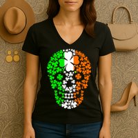 Irish Skull Ireland Clover Women's V-Neck T-Shirt