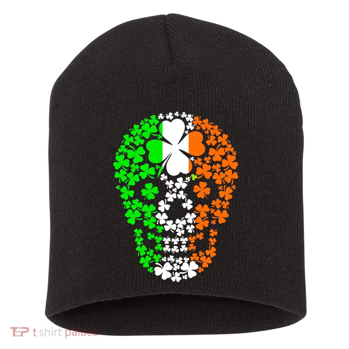 Irish Skull Ireland Clover Short Acrylic Beanie