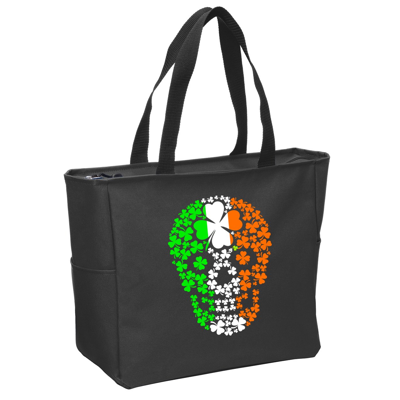 Irish Skull Ireland Clover Zip Tote Bag