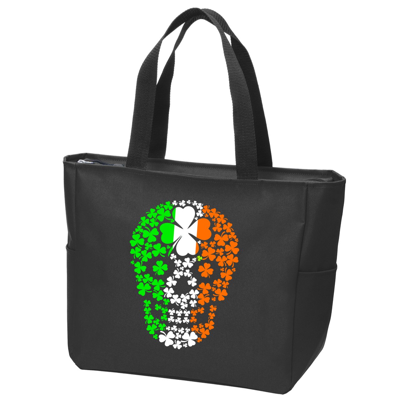 Irish Skull Ireland Clover Zip Tote Bag