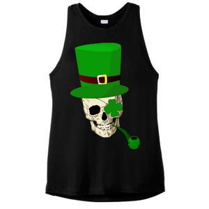 Irish Skull Smoking A Pipe Ladies PosiCharge Tri-Blend Wicking Tank