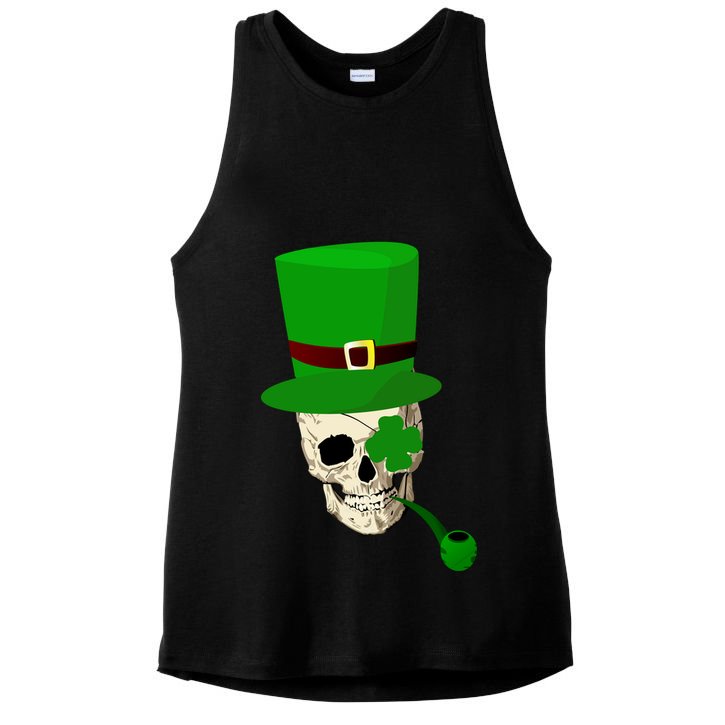 Irish Skull Smoking A Pipe Ladies PosiCharge Tri-Blend Wicking Tank