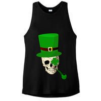 Irish Skull Smoking A Pipe Ladies PosiCharge Tri-Blend Wicking Tank