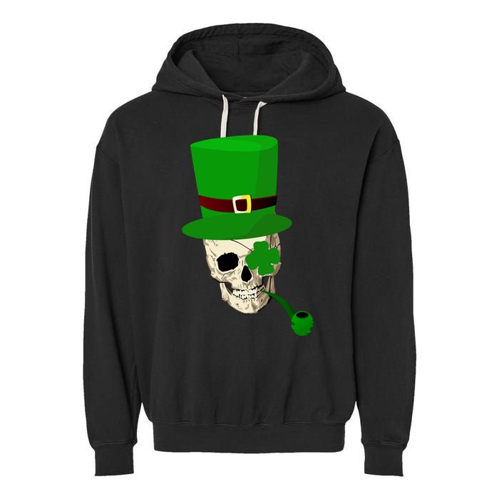 Irish Skull Smoking A Pipe Garment-Dyed Fleece Hoodie