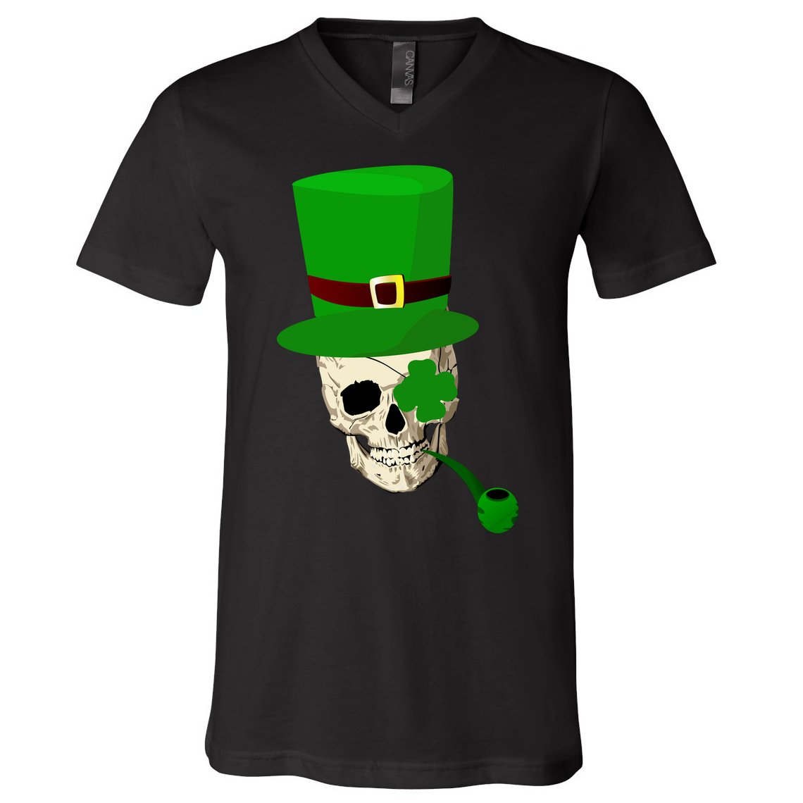 Irish Skull Smoking A Pipe V-Neck T-Shirt
