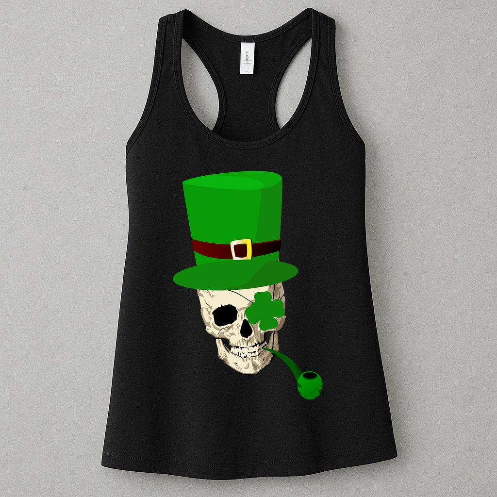 Irish Skull Smoking A Pipe Womens Tank Top