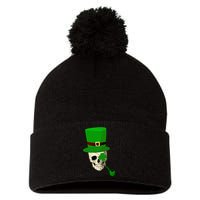 Irish Skull Smoking A Pipe Pom Pom 12in Knit Beanie