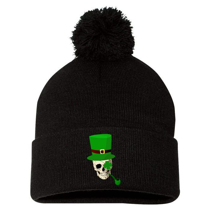 Irish Skull Smoking A Pipe Pom Pom 12in Knit Beanie