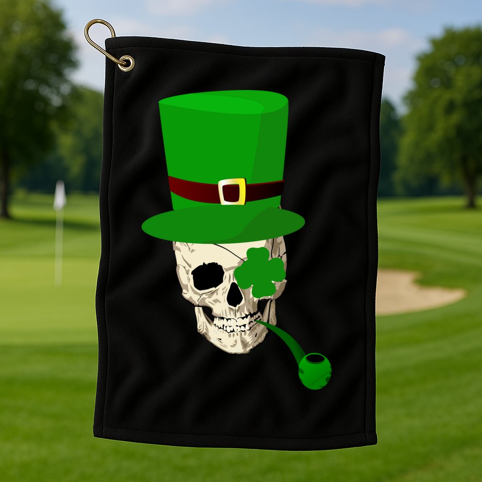 Irish Skull Smoking A Pipe Golf Towel