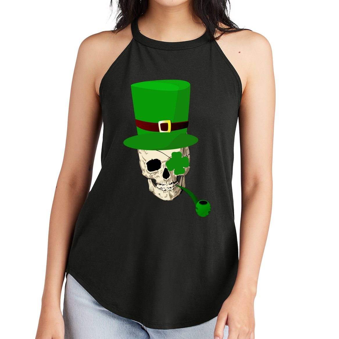 Irish Skull Smoking A Pipe Women's Perfect Tri Rocker Tank