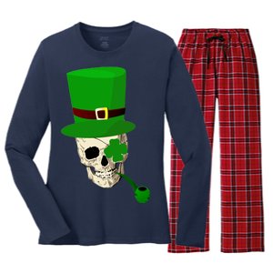 Irish Skull Smoking A Pipe Women's Long Sleeve Flannel Pajama Set 