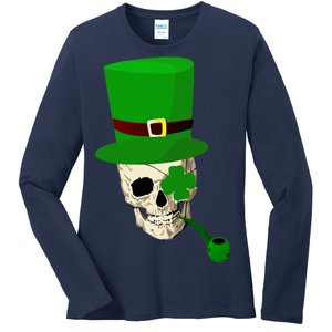 Irish Skull Smoking A Pipe Ladies Long Sleeve Shirt