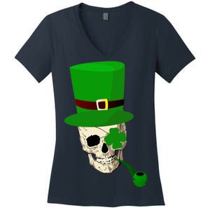 Irish Skull Smoking A Pipe Women's V-Neck T-Shirt