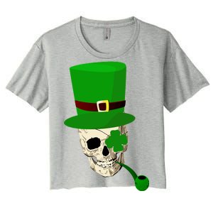 Irish Skull Smoking A Pipe Women's Crop Top Tee