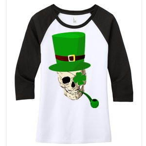 Irish Skull Smoking A Pipe Women's Tri-Blend 3/4-Sleeve Raglan Shirt