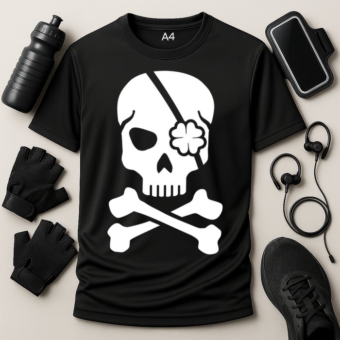 Irish Skull With A Pirate Clover Patch Performance Shirt