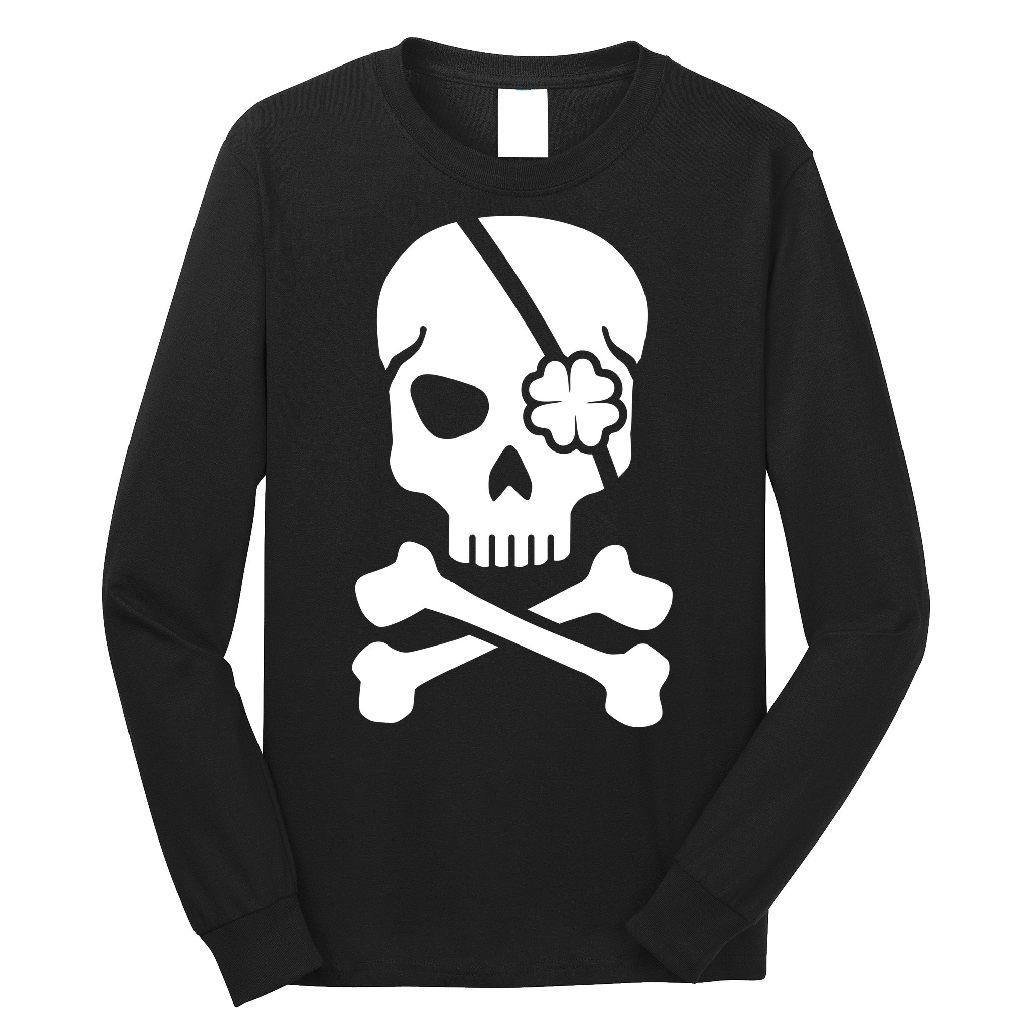 Irish Skull With A Pirate Clover Patch Long Sleeve Shirt