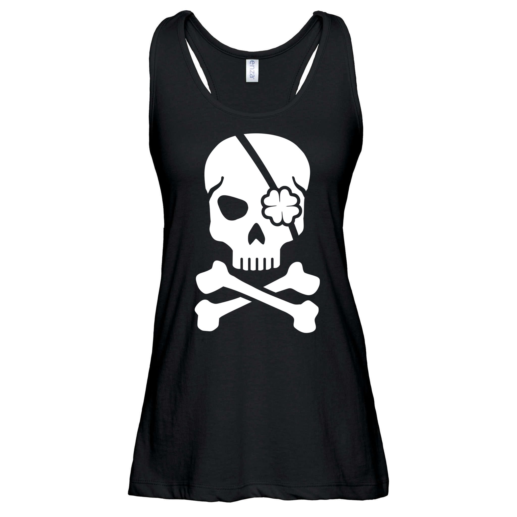 Irish Skull With A Pirate Clover Patch Ladies Essential Flowy Tank