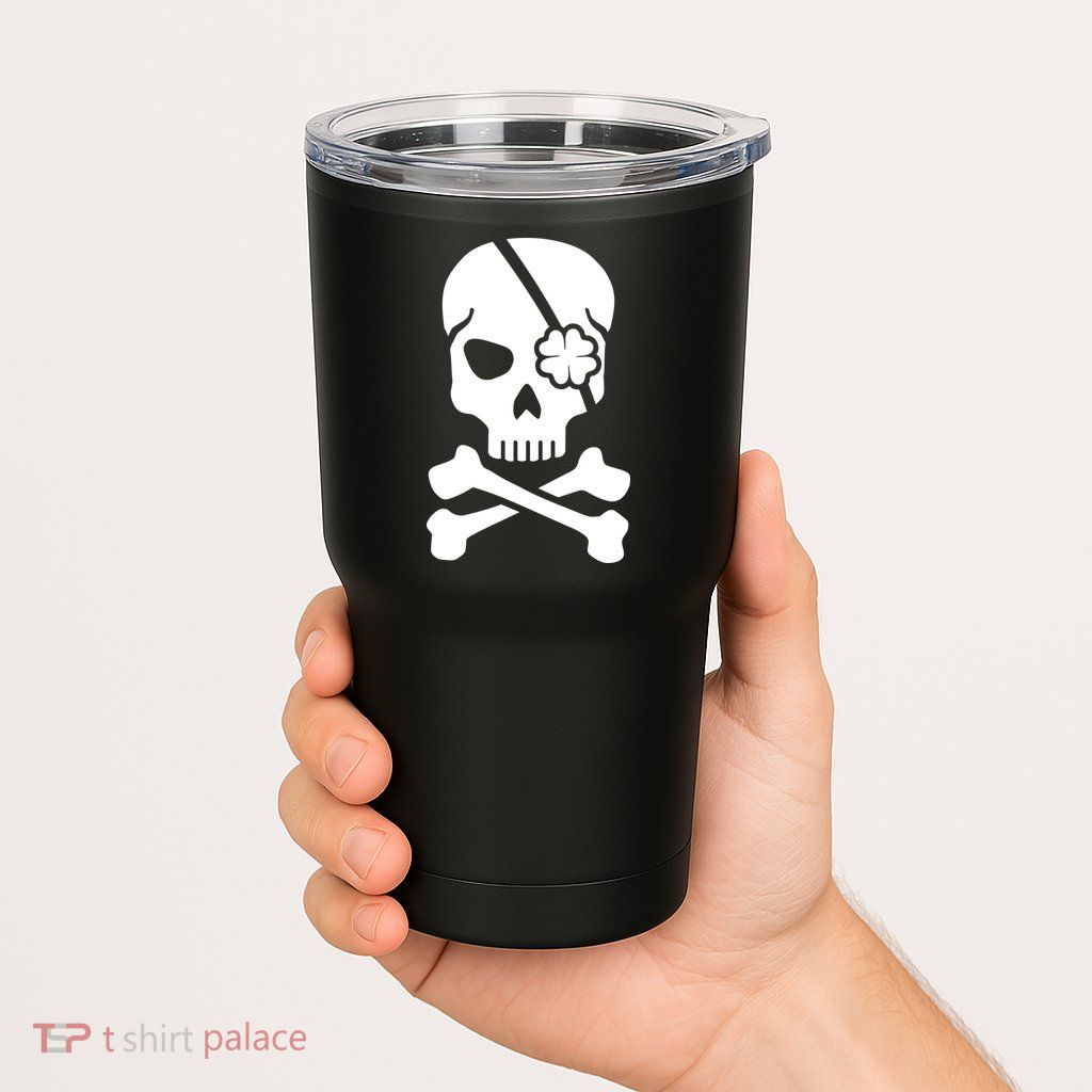 Irish Skull With A Pirate Clover Patch Tumbler