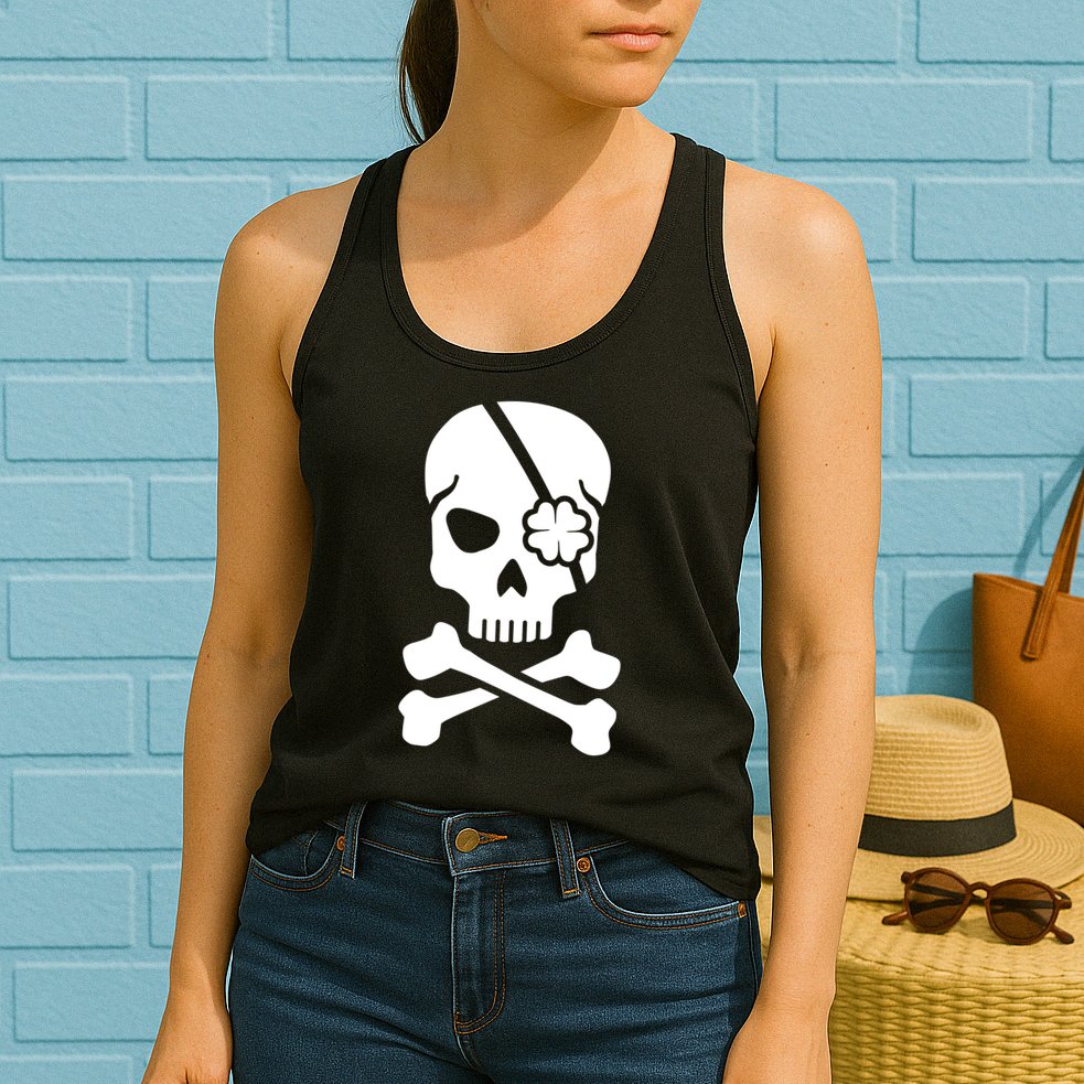 Irish Skull With A Pirate Clover Patch Womens Tank Top