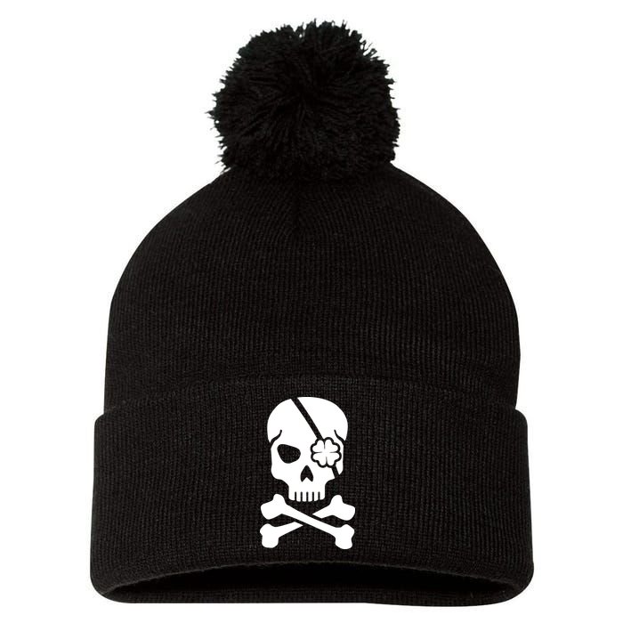 Irish Skull With A Pirate Clover Patch Pom Pom 12in Knit Beanie