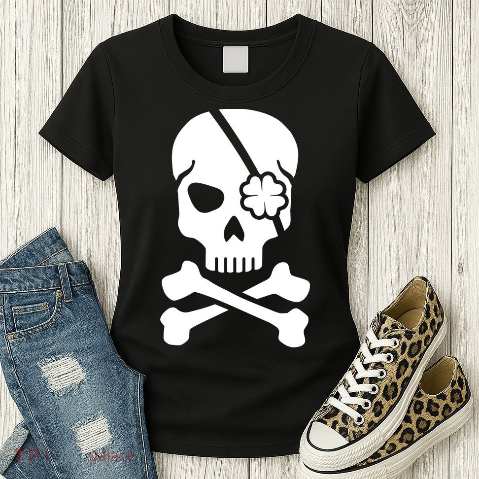 Irish Skull With A Pirate Clover Patch Womens T-Shirt