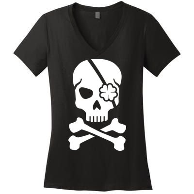 Irish Skull With A Pirate Clover Patch Women's V-Neck T-Shirt