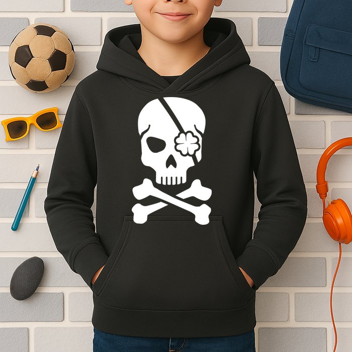 Irish Skull With A Pirate Clover Patch Kids Hoodie