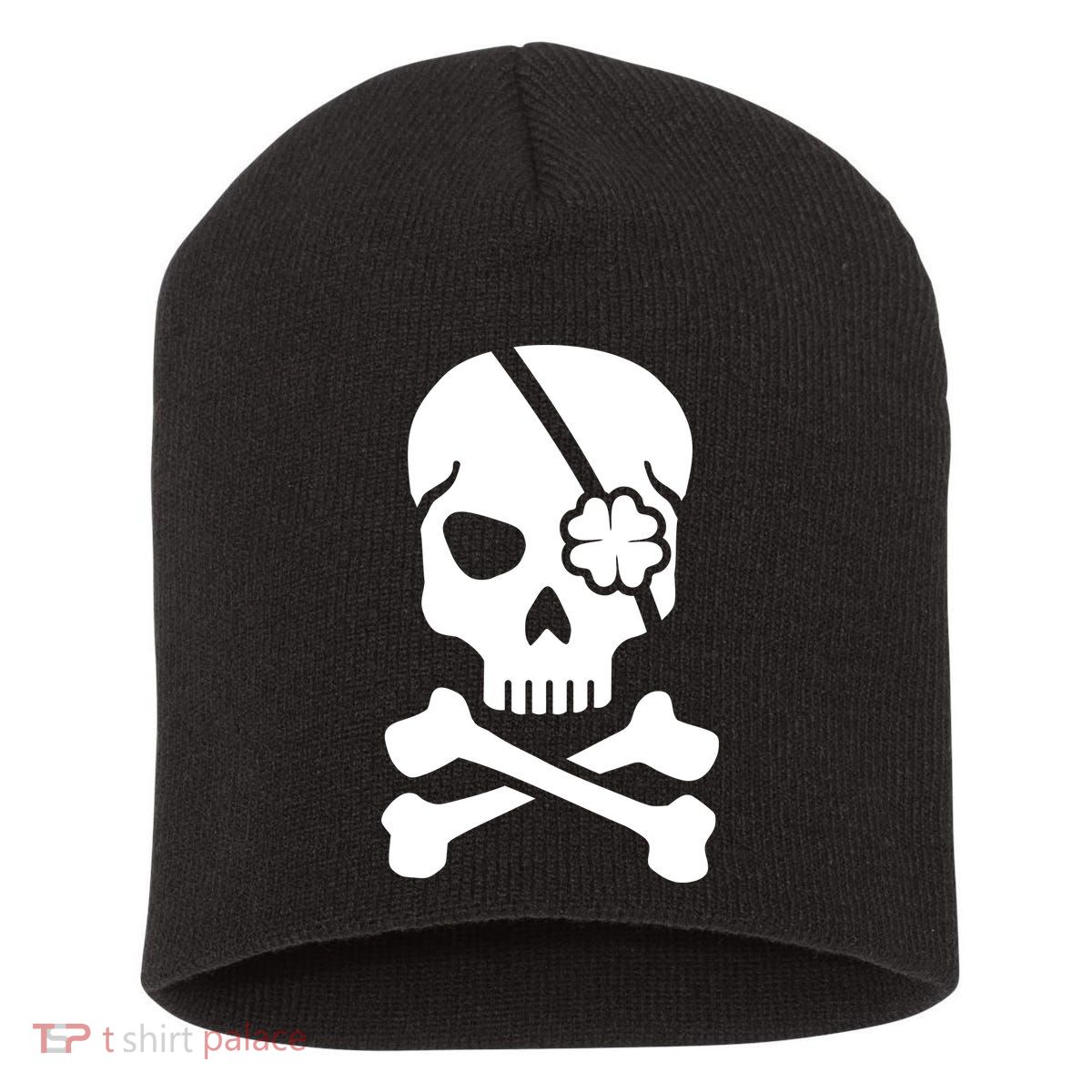 Irish Skull With A Pirate Clover Patch Short Acrylic Beanie