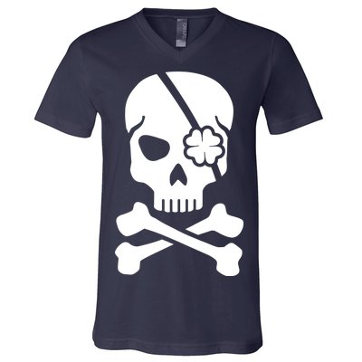 Irish Skull With A Pirate Clover Patch V-Neck T-Shirt