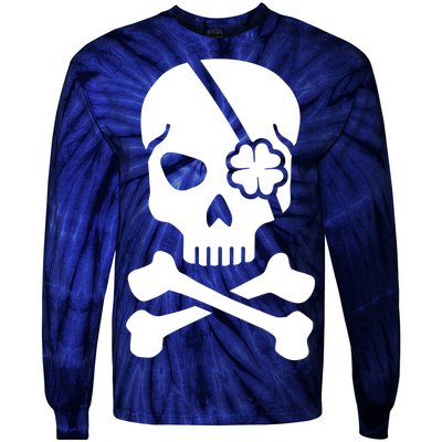 Irish Skull With A Pirate Clover Patch Tie-Dye Long Sleeve Shirt