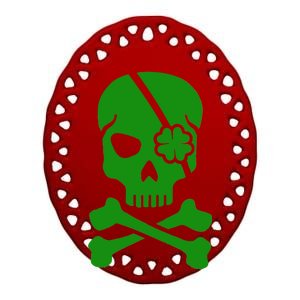 Irish Skull With A Pirate Clover Patch Ceramic Oval Ornament